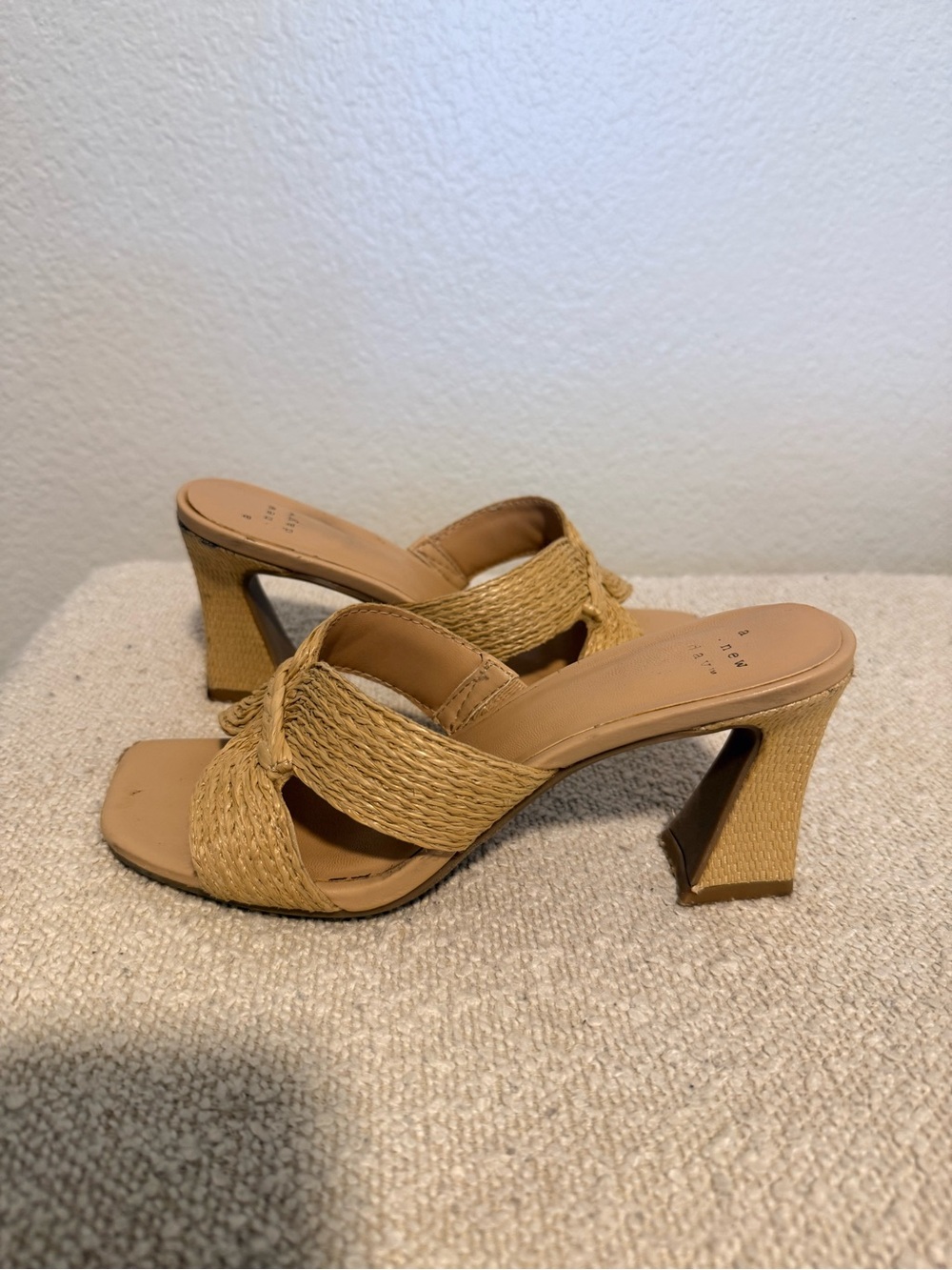 a new day Tan Braided Strap Block Heel Mule